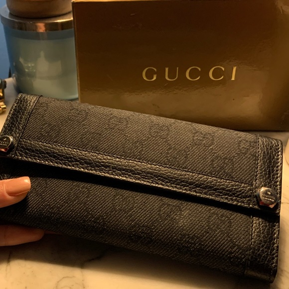 Gucci Handbags - Authentic Gucci Web Black Canvas Wallet